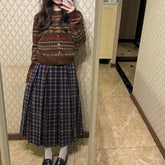 Voguable Vintage Jacquard Sweater Women Autumn Winter Round Neck New Thicken Korean Paisley Ingle-breasted Folk Knitted Cardigans Tops voguable