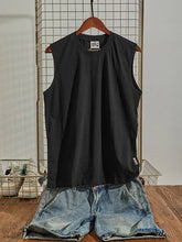 Voguable Summer New American Retro Sleeveless O-neck Soild Color T-shirt Men's Fashion 100% Cotton Washed Old Casual Sports Vest Tops voguable