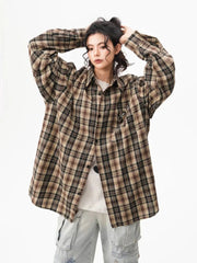 Bf Harajuku Plaid Shirts Women Loose Oversize Hip Hop Streetwear Blouse Long Sleeve Vintage American Fall New Female Tops voguable
