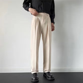 Men's Luxury Fitting Well Draped Baggy Suit Pants Casual Button Solid Color Straight Premium Dress Pants Urban Business Trousers voguable