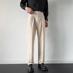 Men's Luxury Fitting Well Draped Baggy Suit Pants Casual Button Solid Color Straight Premium Dress Pants Urban Business Trousers voguable