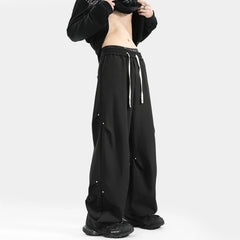 Spring Autumn New Fashion Elastic Waist Drawstring Solid Men's Clothing American Style Pocket Quick Drying All-match Cargo Pants voguable
