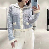 Sailor Collar Sweater Cardigan for Women Soft Waffle Knit Button Front Sweater Jacket Teen-girl Fall Winter Classic Chic Outfit voguable