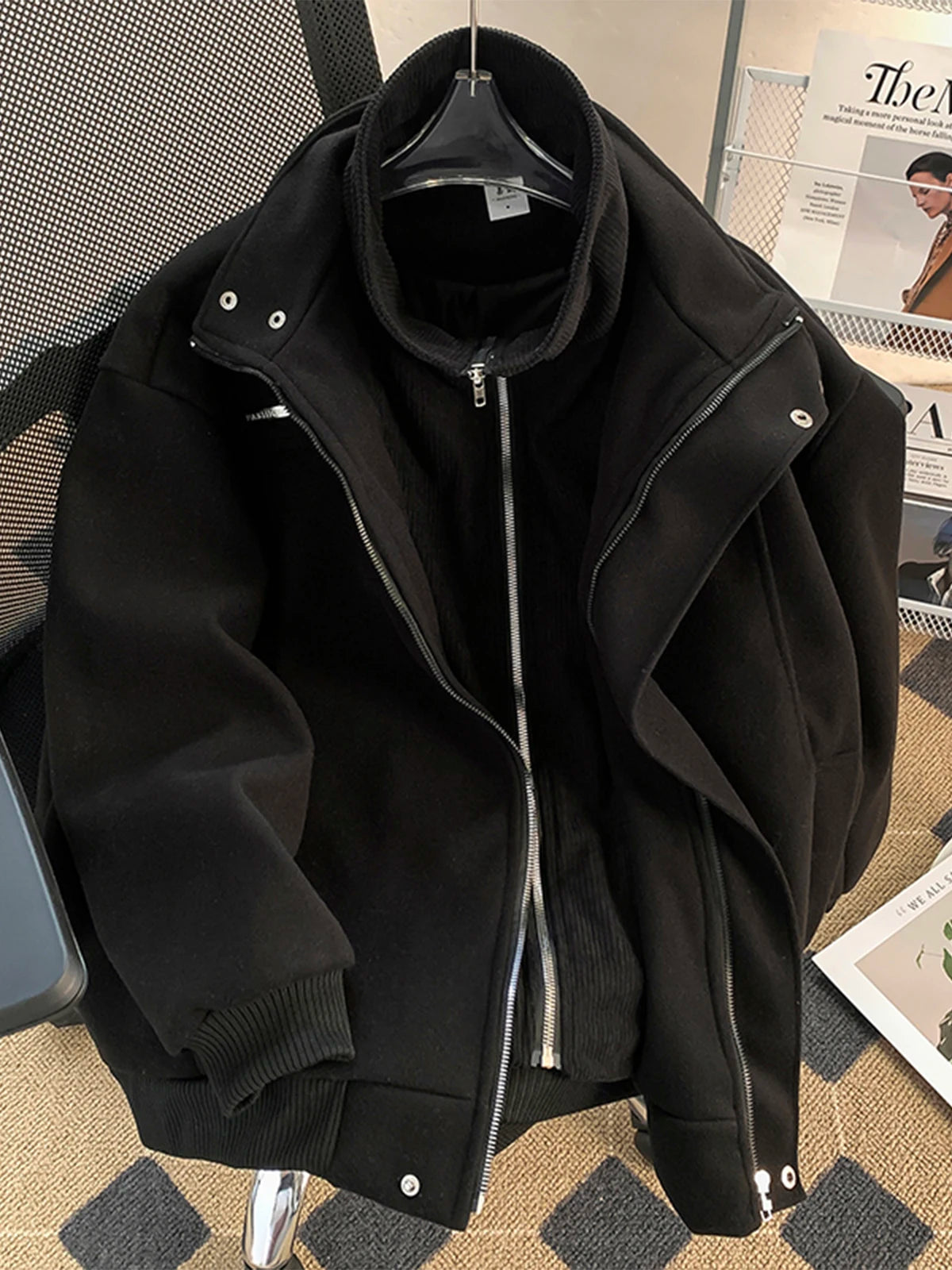 American Heavy Fake Two-piece Thick Wool Jacket Men's 2025 Winter American Workwear Woolen Jacket Top Aesthetic Urban voguable