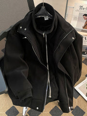 American Heavy Fake Two-piece Thick Wool Jacket Men's 2025 Winter American Workwear Woolen Jacket Top Aesthetic Urban voguable