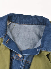Army Green Denim Color-block Big Size Jacket Loose Fit New Lapel Long Sleeve Women Coat Fashion Spring Autumn voguable