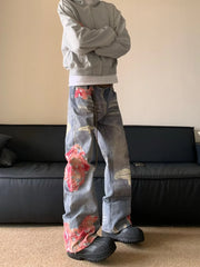 Hip Hop Ripped Wide Leg Trousers American Autumn men's casual jeans Y2K washed distressed High Waist Baggy Straight demin pants voguable