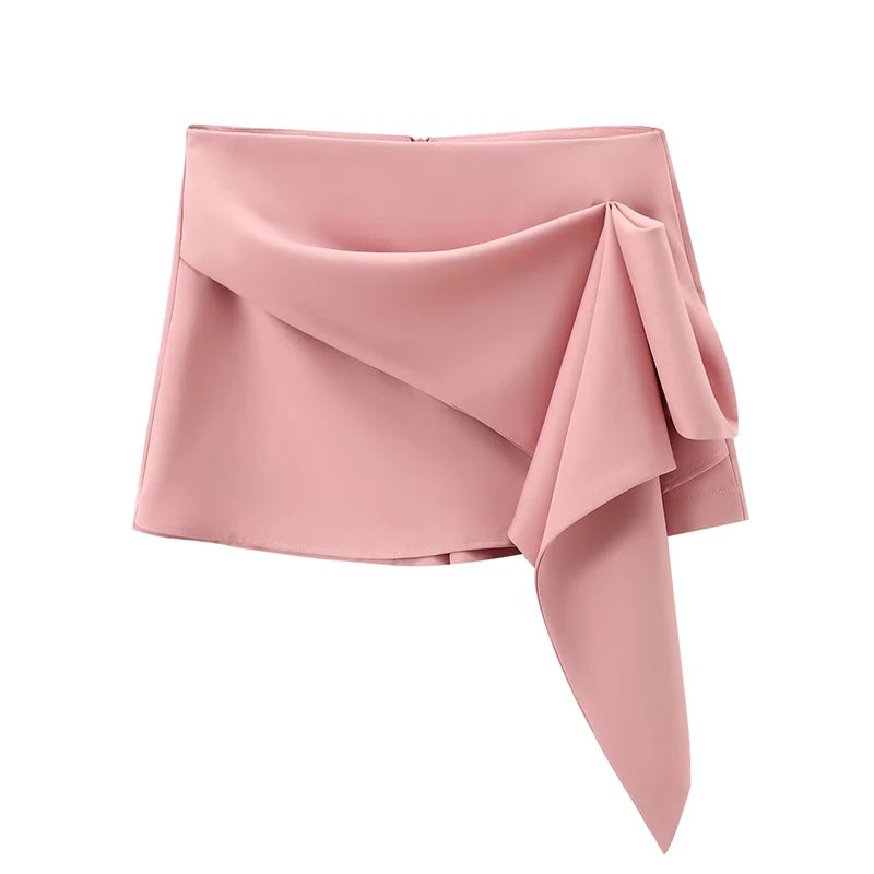 New Women Vintage High Waist Asymmetric Front Pleats Shorts Skirts Elegant Office Skort voguable