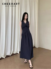 Lace Pathwork Sleeveless Long Modest Dress Summer 2025 Party Evening Dress 2025 V Neck Tunics A Line Midi Dress Clothes voguable