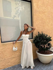 Strap Backless Lace Up Elegant Women's Long Dress Square Neck Sleeveless Solid Color Vestidos Lady Summer Solid Color Beach Robe