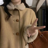 Voguable Korea Winter Women's Warm Thick Lamb Wool Short Coat Versatile Elegant Trendy Fashionable Simple Top for Cold Weather voguable