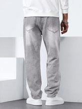 Voguable RivetRise Herren Loose Fit Gerade Bein Lässig Jeans mit Taschen, vielseitig einsetzbar voguable