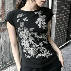 Voguable Vintage Light Slim Fit O Neck Short Sleeve T Shirt Summer Slim Fit American Streetwear Harajuku Casual Tees Crop Tops New voguable