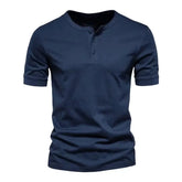 Summer Henley Collar T Shirt Men Casual Short Sleeve Solid Color Casual Mens Breathable Tops Tees Fashion Basic T-Shirt for Man voguable