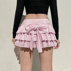 Bow Sweet A-Line Skirts Women Sexy Slim Low-Waist Casual Mini Skirts Y2K Female Summer Fashion Streetwear All-Match Pink Skirts voguable