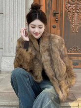 Elegant Vintage Faux Fur Coat Women Slim Long Sleeve Winter Faux Fox Jacket Korean Casual Open Stitch Retro Soft Warm Outwear voguable
