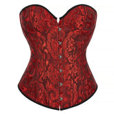 Voguable Overbust Corset Jacquard Floral Black White Pink Blue Korset Fish Boned Gothic Bustier Top Front Busk Clothing Gorset voguable