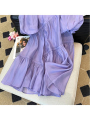 Voguable Summer Women's Purple Short Bubble Sleeve Round Neck Elegant Dresses Spring Casual Loose Mini Dresses Ladies Clothing voguable