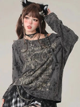 Gothic Vintage Oversize Long sleeve T shirt Women Sweet Sexy Off shoulder Tops Spring Autumn Fashion Holes Basic Tees voguable