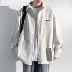 Spring Autumn New Fashion Turn-down Collar Long Sleeve Solid Color Striped Blouse Men's Clothing Korean Button All-match Shirts voguable