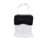 Voguable Y2k Flower Lace Patchwork Trim Crop Top Female Fairycore Strappy Halter Sleeveless Backless Sexy Party Camisole with Bowknot voguable