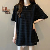 Voguable Summer New Style Hollow Short-sleeved T-shirt for Women Mid-length Loose Versatile Lazy Bottoming Top voguable