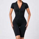 Voguable Women's One-Piece Suit Zipper Short Sleeve Gym Push Up Workout Clothes Fitness Short Bodysuit Sportswear Jumpsuits voguable