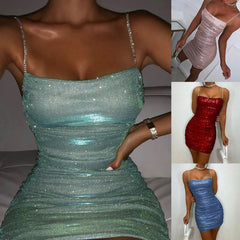 Voguable Europe and America sexy nightclub party dress rhinestones pleated bag hip suspender dress female voguable