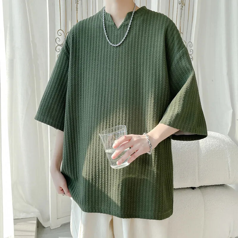 Summer Short Sleeved T-shirt Men Casual Pleated T Shirt Men Streetwear Hip-hop Loose Striped T Shirt Mens Top Large Size 5XL voguable