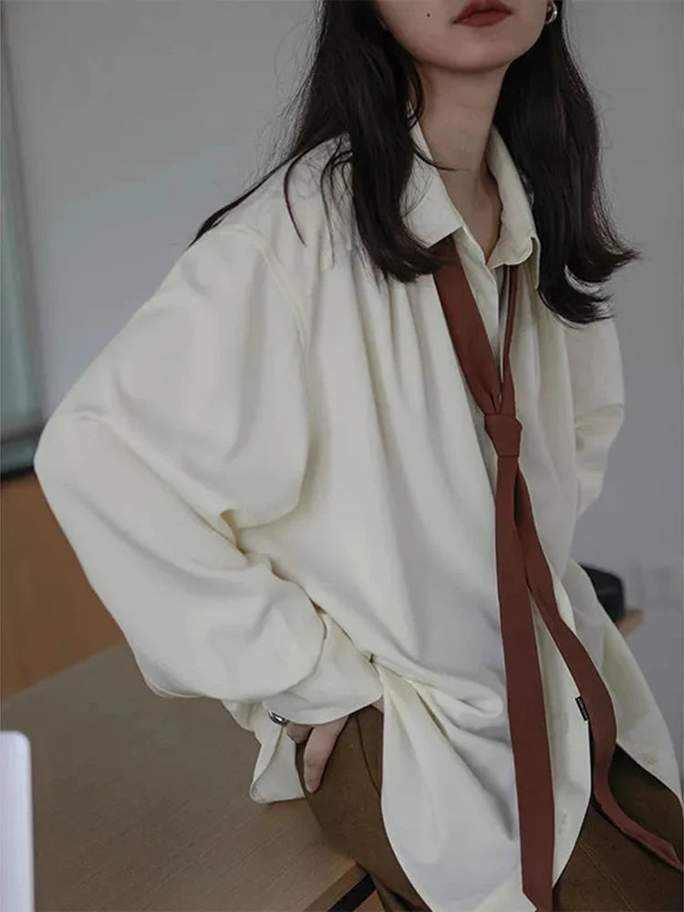 Voguable Elegant Bow Women Shirts Spring Long Sleeve Designed Simple Korean Office Ladies Blouse Button Casual Fashion Female Tops voguable