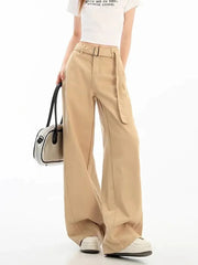 Belt Retro Khaki Jeans Women Y2K High Waist Loose Streetwear Denim Pants Casual American Vintage Autumn Wide Leg Trousers voguable