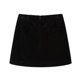 Voguable Vintage Women Black High Waist A-line Velvet Mini Skirt voguable
