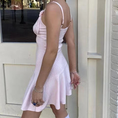 Sexy Elegant Women Floral Appliques Slim Knit Sling Dress V Neck A-line Mini Lady Dresses Summer Robe voguable