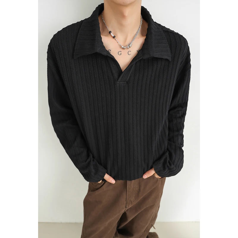 Voguable Soft Long Sleeve Casual Lapel Tee Shirt plus Size Men's Oversized Top Streetwear for Autumn Spring M-5XL voguable