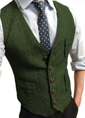 Voguable Men's Formal Suit Vest V-Neck Tweed Herringbone Waistcoat Business Dress Suit Vests Business Dress Suit Vests For Wedding voguable