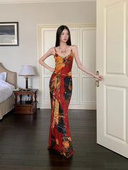 Designer Painted Long Dress For Woman Summer 2025 Mesh V Neck Sundress Boydocn Maxi Slip Dress Fashion Clothes voguable