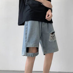 Voguable Men Summer Thin American Ripped Denim Versatile Loose Casual Mid-sized Pants voguable