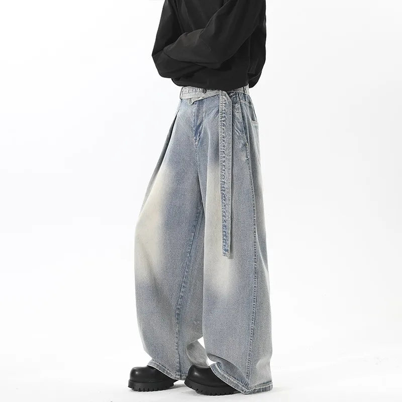 Vintage Wash Light Blue Relaxed Fit Jeans 2025 New Arrival High Quality Distressed Denim Pants for Men Streetwear Fashion Youth voguable