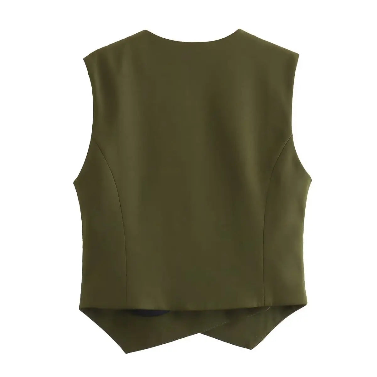 Voguable  CHIC Women Amry green Asymmetric Diagonal Buttons Waistcoat V neck Vest Sleeveless Jacket Coat voguable