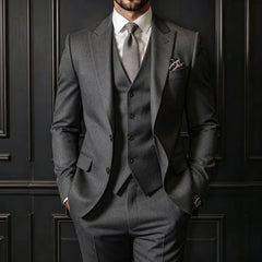 Voguable Men Suit 3 Pieces Gray Single Button With Lapel For Wedding Groom Banquet Party Prom Business Work Daily Jacket Vest With Pant voguable