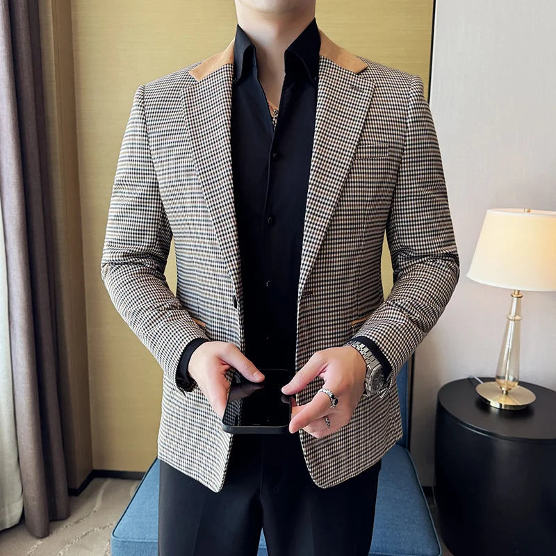 Voguable Luxury and Fashionable Men's Suit Jacket Blazer Business Slim Fit Lapel Plaid Dress Suit Wedding Groom Tailcoat Suit Jacket4XL-M voguable