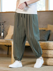 Voguable Summer Stripe Casual Jogger Pants Men Ice silk Baggy Trousers Male Walking Wide leg Loose Sweatpants Streetwear voguable