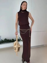 Elegant Knitwear 2 Piece-Set Long Dress Female Ribbed Sweater Pullover And Loose Patchwork Maxi Skirt Sets Ladies Outfits voguable