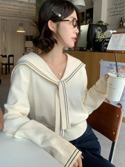 Sweet Sailor Collar Sweaters Women Vintage Preppy Style Fall Knitted Jumpers Casual Long Sleeve Lady Loose Striped Pullover New voguable