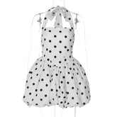 Halter Print Polka Dot Mini Dress Women Fashion Off-shoulder Sleeveless Backless High Waist A-line Club Party Dress voguable