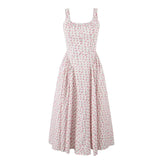 Elegant Women Floral Print Sling Midi Summer Dress Sexy Low Waist O Neck Female Holiday Party Robe