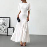 Dresses Spring Summer Simple Elegant Solid Color Short Sleeve Round-Neck Maxi Party Lettuce Trim Dresses For Women voguable
