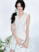 Floral V Neck Sexy Dress Women Casual Elegant Sleeveless Mini Dress Vintage Lace Up Female Korean Summer Beach Style Dress voguable