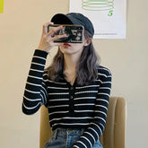 Voguable Korean Fashion Stripe Knitted Tops Women Y2k Slim Fit Sweaters Mujer Early Autumn New Bottoming Pullovers voguable