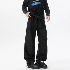 Lightweight Casual Pants Mens Straight Loose Fit Spring Summer Elastic Waistband Plus Size Patchwork Design Side Pocket Big Size voguable